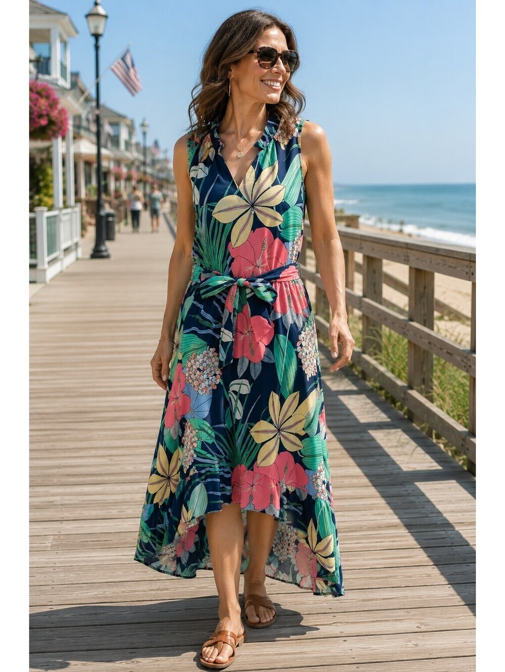 Talbots Voile Hibiscus Floral Cotton Sleeveless Maxi Dress Size P2, Feminine